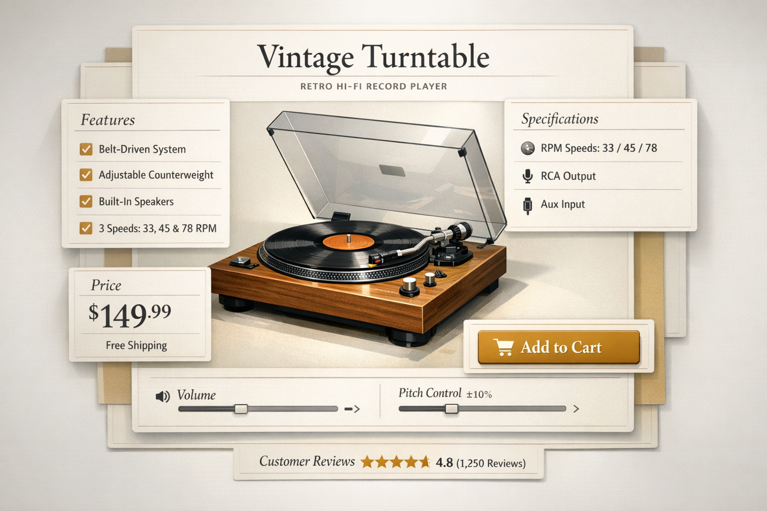 Restoration detail card showing the vintage device